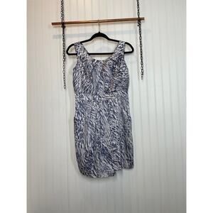 BCBGeneration Animal Print Silky Mini Sheath Dress Blue & White Sleeveless Sze 8